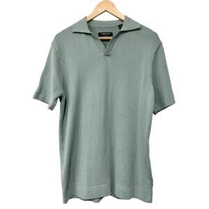 Kenneth Cole Johnny Collar Sweater Polo Mens L Blue Cotton Viscose Short Sleeve